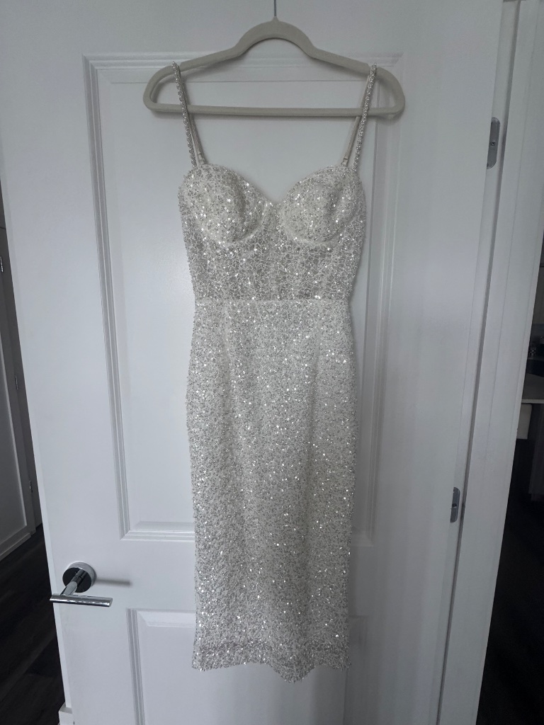 Amalia White Pearl Embellished Corset Midi Dress Size Xs — image 3 of 5